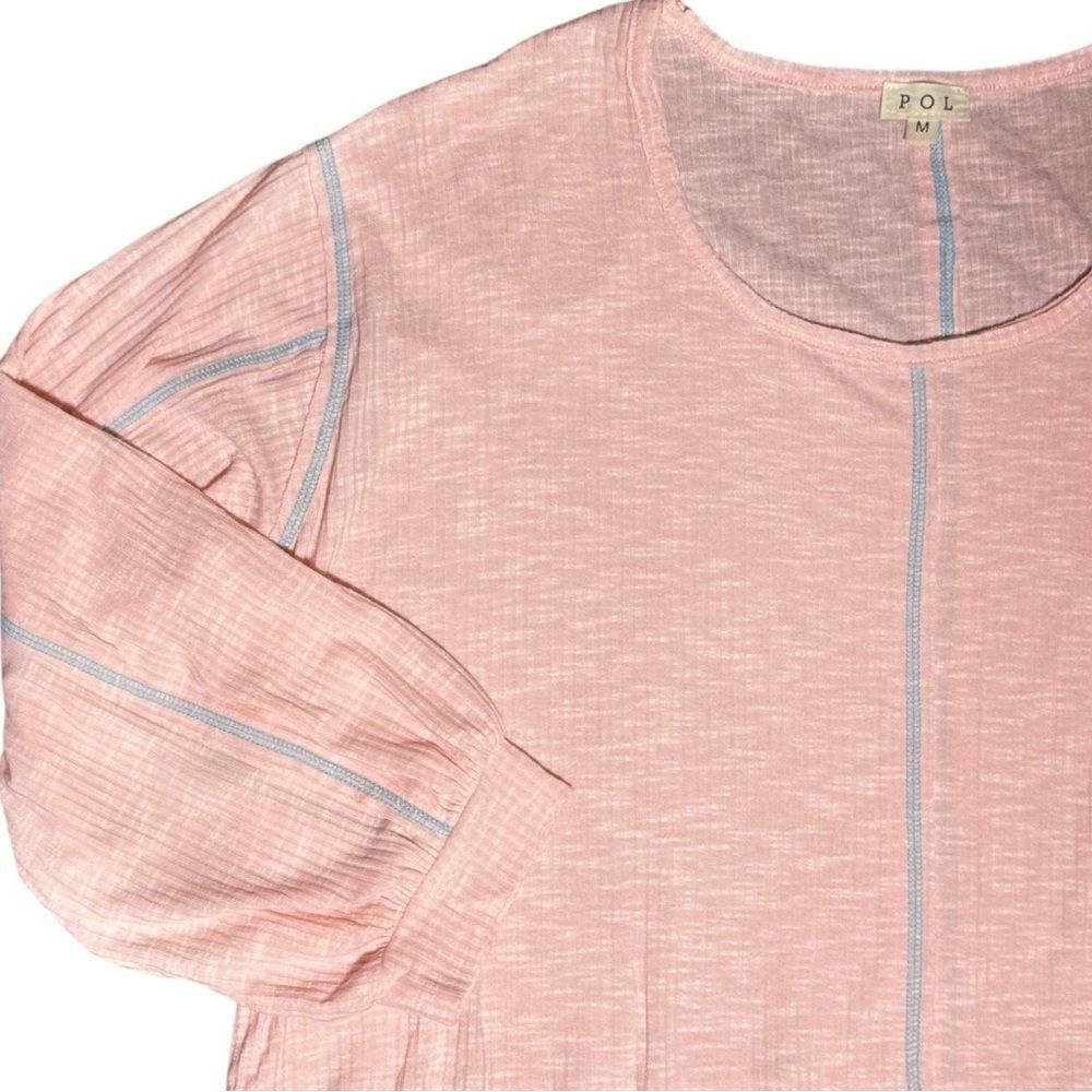 POL Blush Pink Ribbed Oversized Top Exposed Seam Pocket Boho Long Sleeve Med NEW - Picture 14 of 15